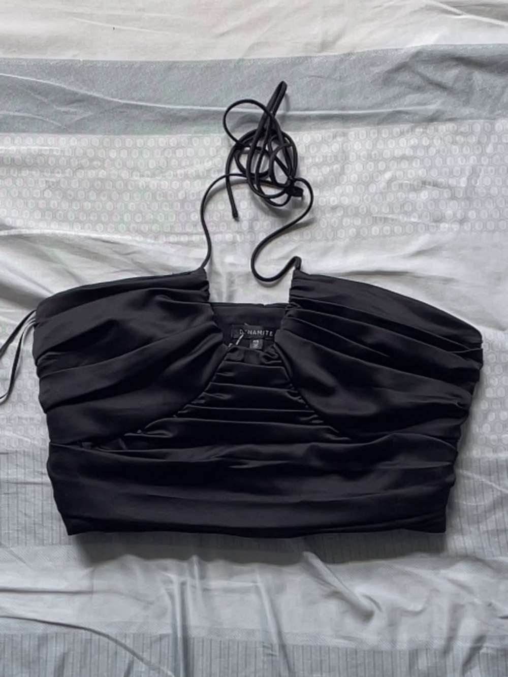 Dynamite Black Ruched Halter Crop Top